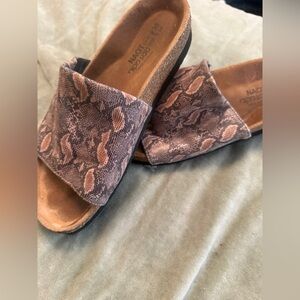 Brown Snake Print Slide Sandals NAOT
